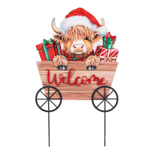 Glitzhome® 24.25" Christmas Metal Highland Cow with Barrow Yard Stake